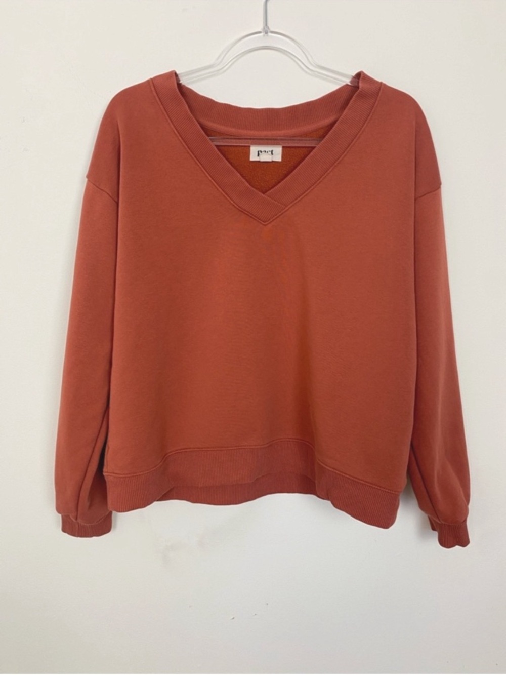 Pact V-Neck Organic Cotton Pullover Sweater in Rust Sz M